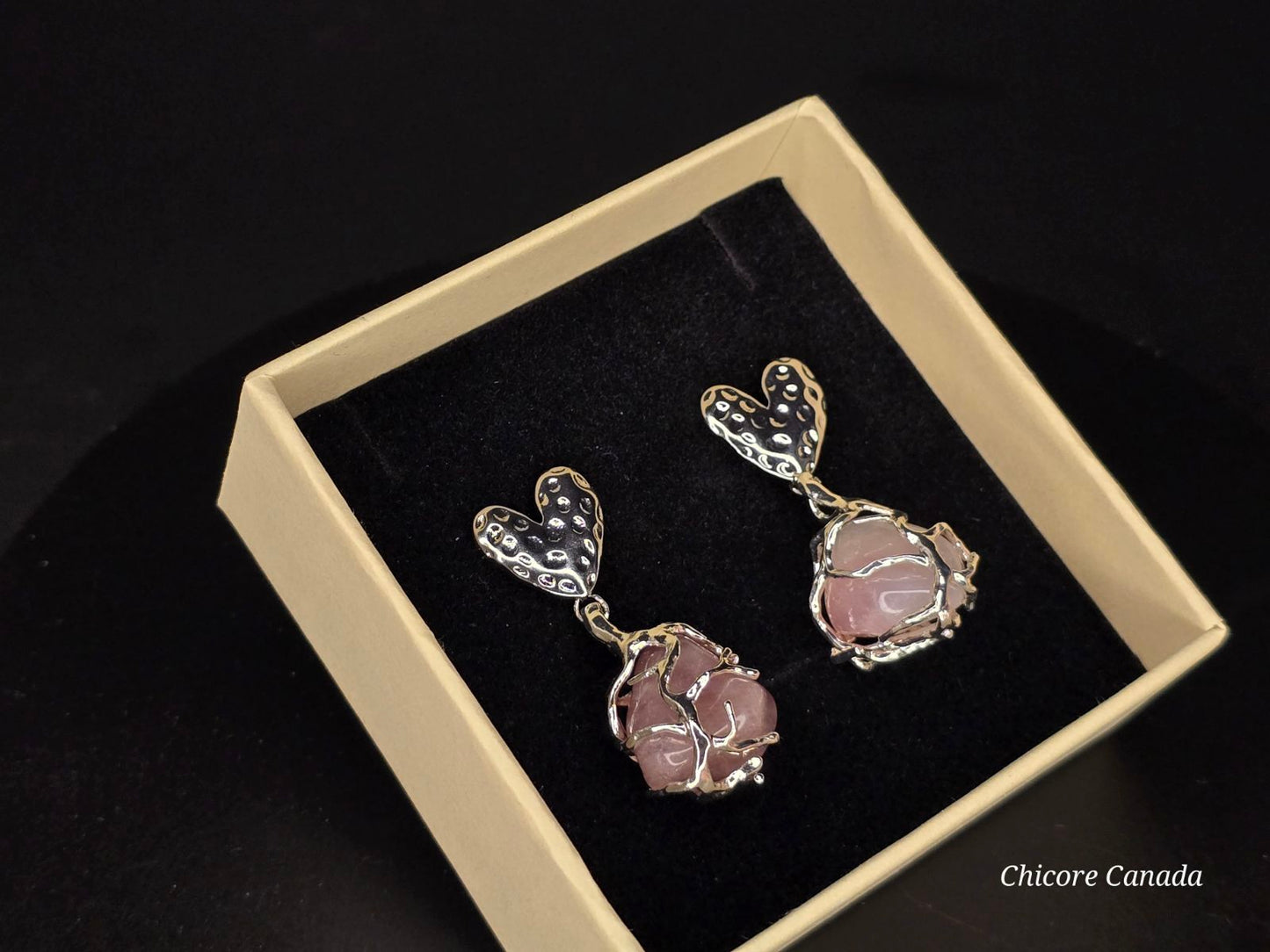 Boucles d'oreilles en quartz rose – Bijoux élégants et délicats