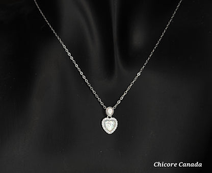 Ethereal Sterling Silver Heart-Shaped Opal Pendant with Adjustable Necklace