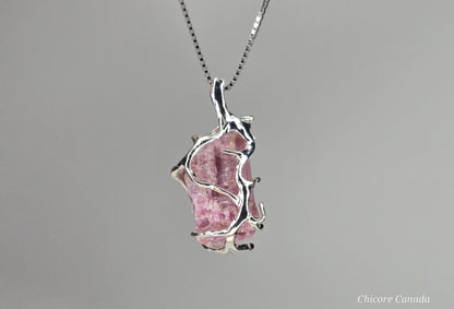 Delicate Raw Pink Tourmaline Necklace – Adjustable Handmade Crystal Pendant