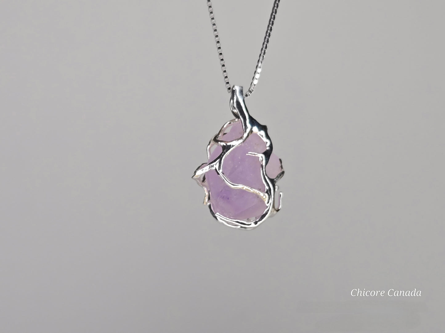 Artfully Crafted Raw Amethyst Pendant Necklace with Adjustable Grace