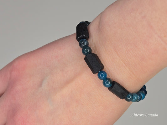 Blue Apatite with Black Tourmaline Accents – Handmade Power & Elegance