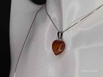 Eternal Glow: Handcrafted Heart-Shaped Carnelian Pendant with Adjustable Necklace