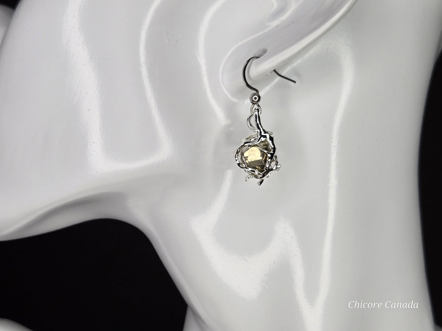 Golden Aura – Delicate Raw Pyrite Drop Earrings, Handmade Luxury