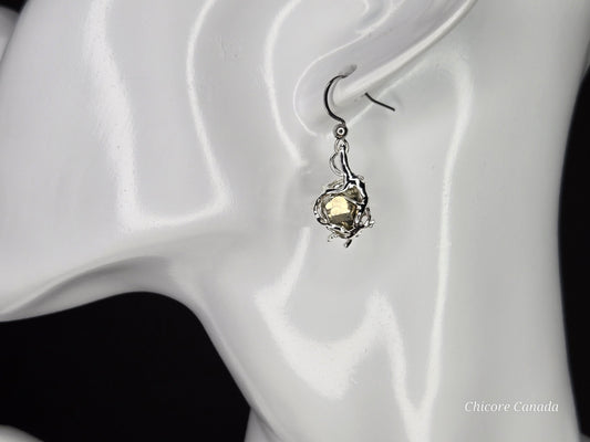 Golden Aura – Delicate Raw Pyrite Drop Earrings, Handmade Luxury