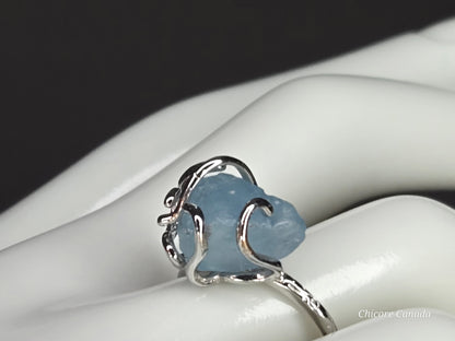 Timeless 925 Sterling Silver Adjustable Aquamarine Ring