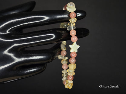 Citrine & Sunstone Bracelet with Macaroon Shell Star – Sunshine on Your Wrist