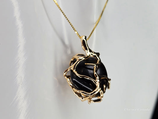 Handcrafted Black Obsidian Power Pendant – 925 Sterling Silver Adjustable Necklace