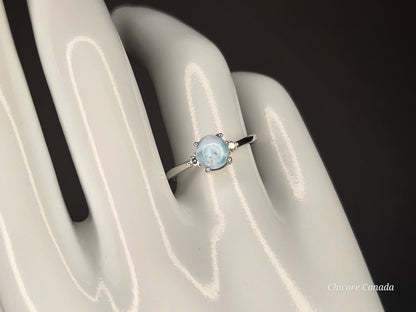 Elegant Sterling Silver Gemstone Jewelry - Handmade Natural Larimar Adjustable Ring