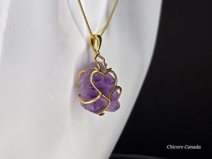 Artfully Crafted Raw Amethyst Pendant Necklace with Adjustable Grace