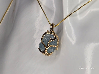 Aquamarine Pendant Necklace in 925 Sterling Silver. Elegant, Adjustable & Timeless