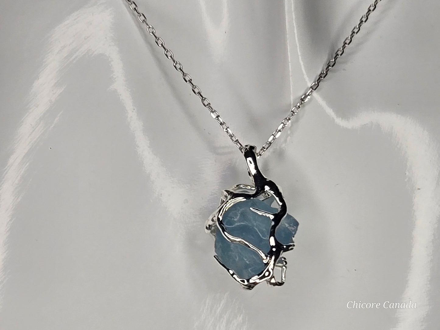 Genuine Aquamarine Pendant Necklace - 925 Sterling Silver, Adjustable Length