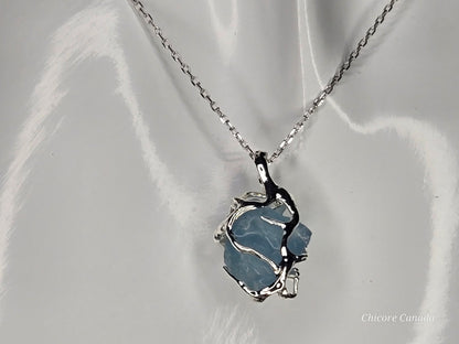 Genuine Aquamarine Pendant Necklace - 925 Sterling Silver, Adjustable Length