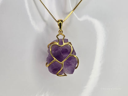 Artfully Crafted Raw Amethyst Pendant Necklace with Adjustable Grace