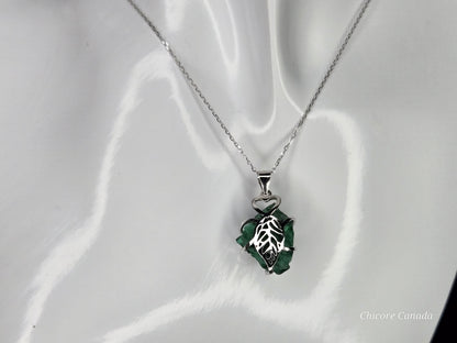 Raw Malachite Pendant Necklace – Handmade Luxury with 925 Sterling Silver Adjustable Chain