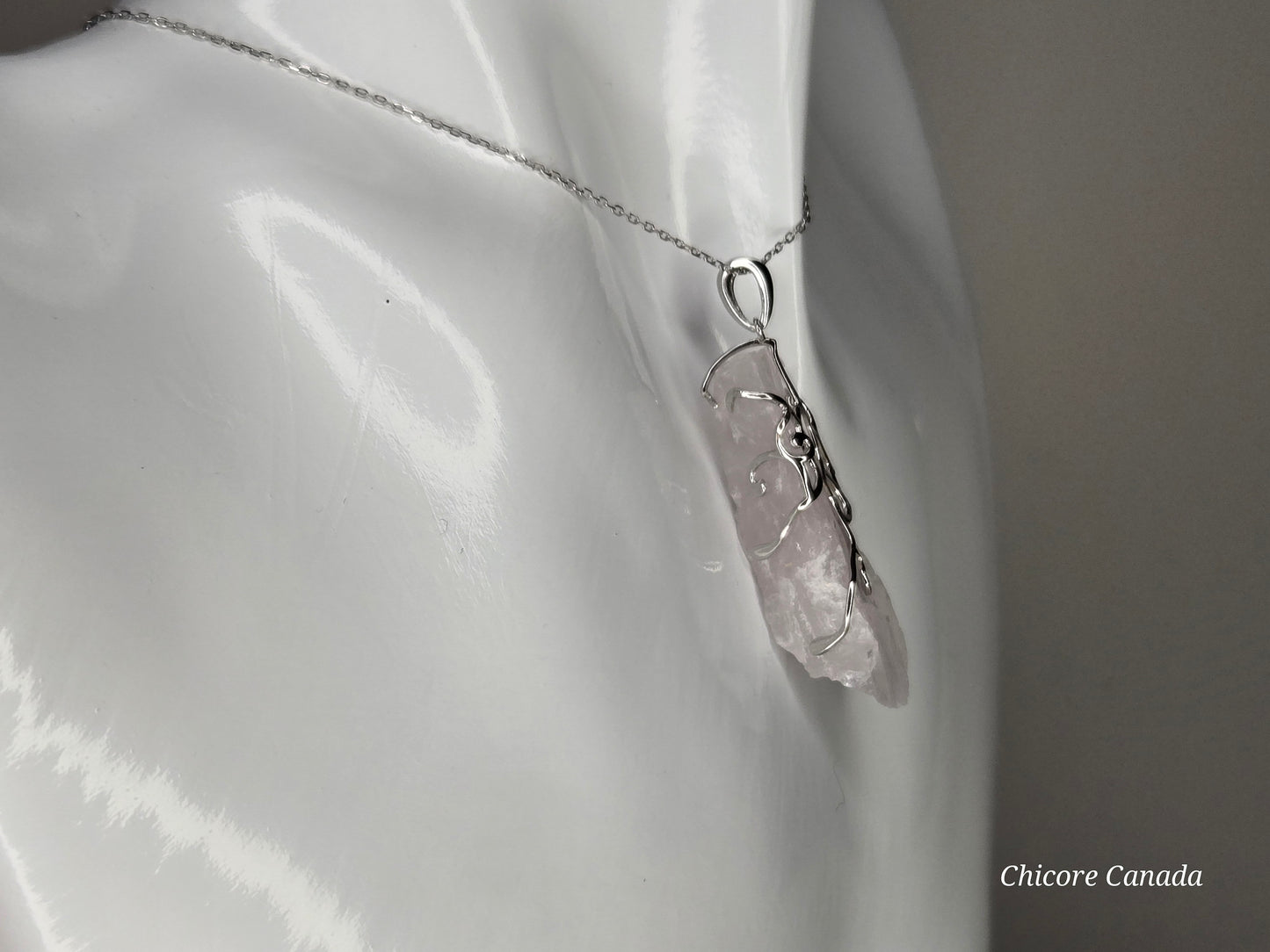 Timeless 925 Sterling Silver Pendant with Rose Quartz Crystal on Adjustable Necklace