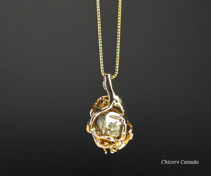 Golden Elegance – Handmade Raw Pyrite Pendant with Sterling Silver Chain