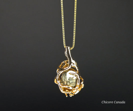 Golden Elegance – Handmade Raw Pyrite Pendant with Sterling Silver Chain