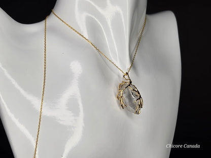 AA Raw Herkimer Diamond Pendant Necklace – Handmade Natural Crystal on Adjustable 925 Sterling Silver Chain - April Birthstone Jewelry