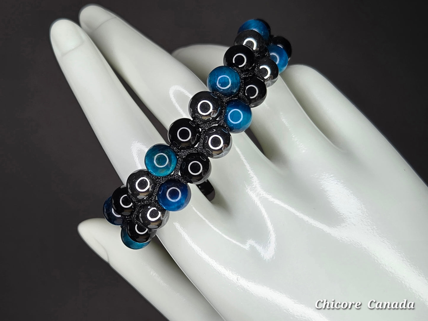Blue Tiger’s Eye, Obsidian & Hematite Energy Shield - Triple Protection Bracelet