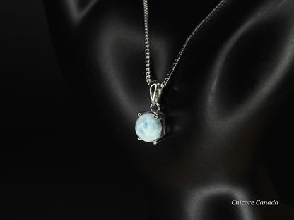 Elegant Caribbean Gemstone Jewelry - Handmade Natural Larimar Pendant with Adjustable 925 Sterling Silver Necklace