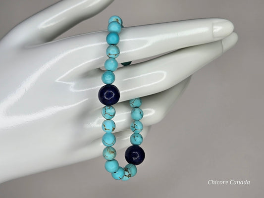 Handmade Natural Turquoise and Lapis Lazuli Healing Bracelet – Unisex Energy Balance