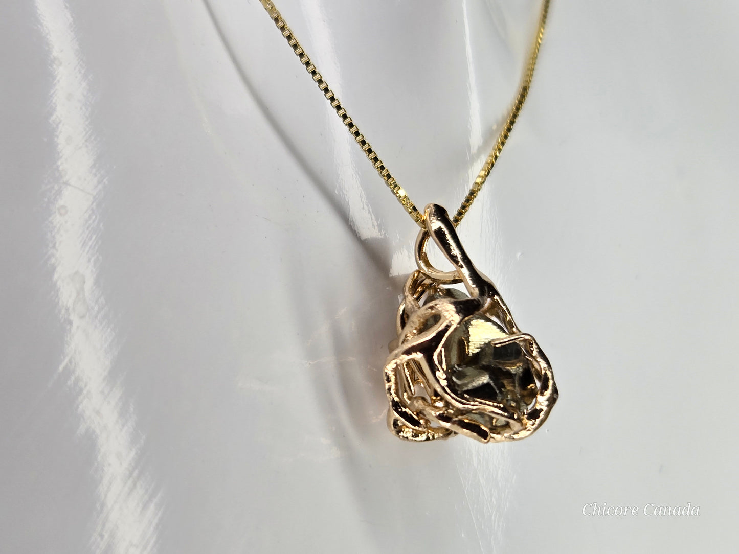 Golden Elegance – Handmade Raw Pyrite Pendant with Sterling Silver Chain
