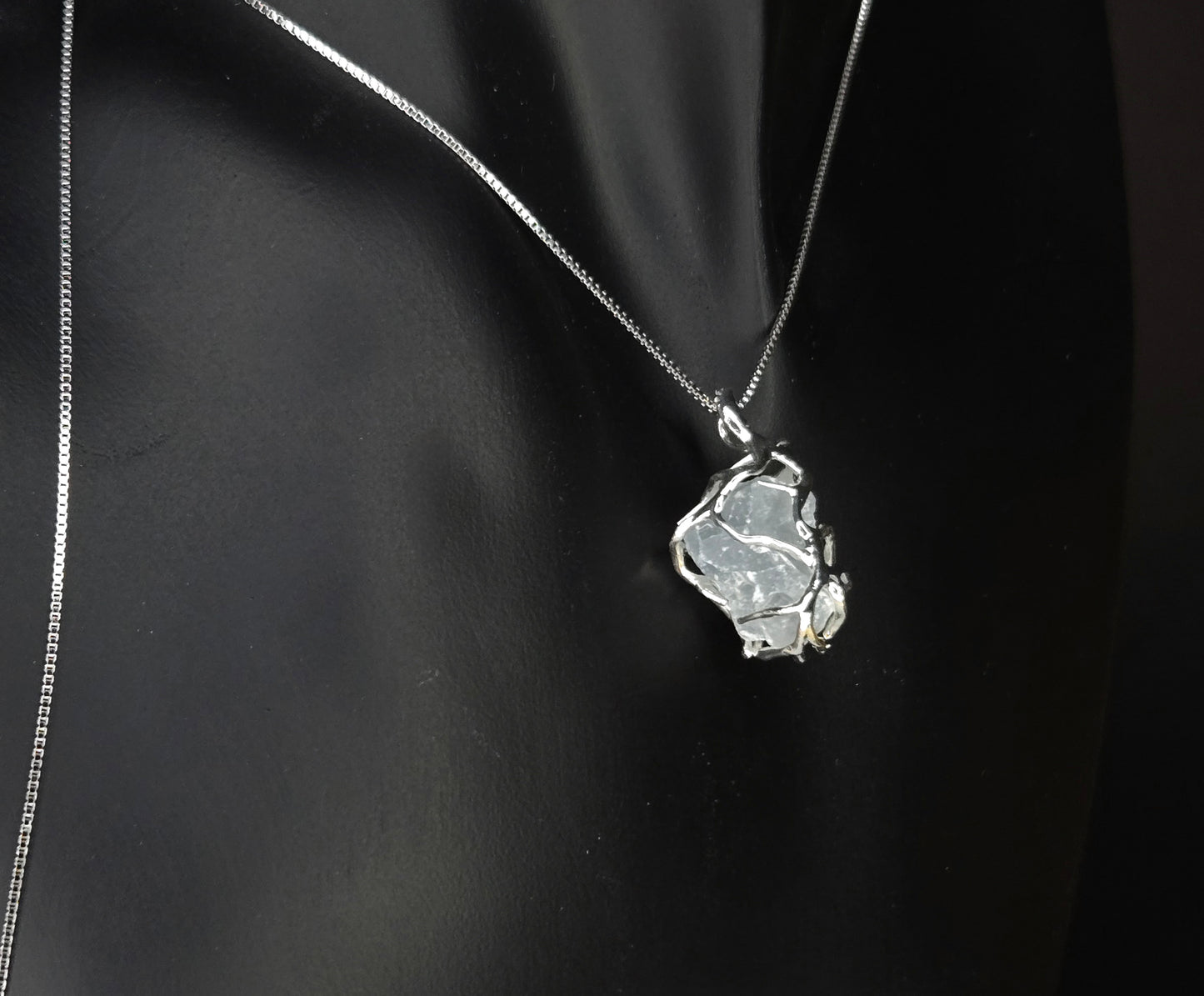 Artisan Raw Celestite Pendant with Adjustable 925 Sterling Silver Necklace