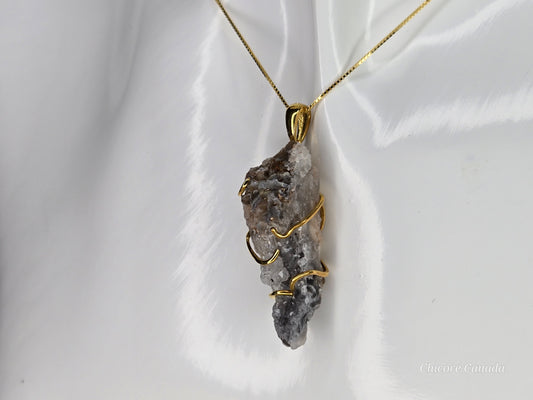 Elegant Agate Geode Pendant in Gold Finish with Adjustable Sterling Silver Necklace