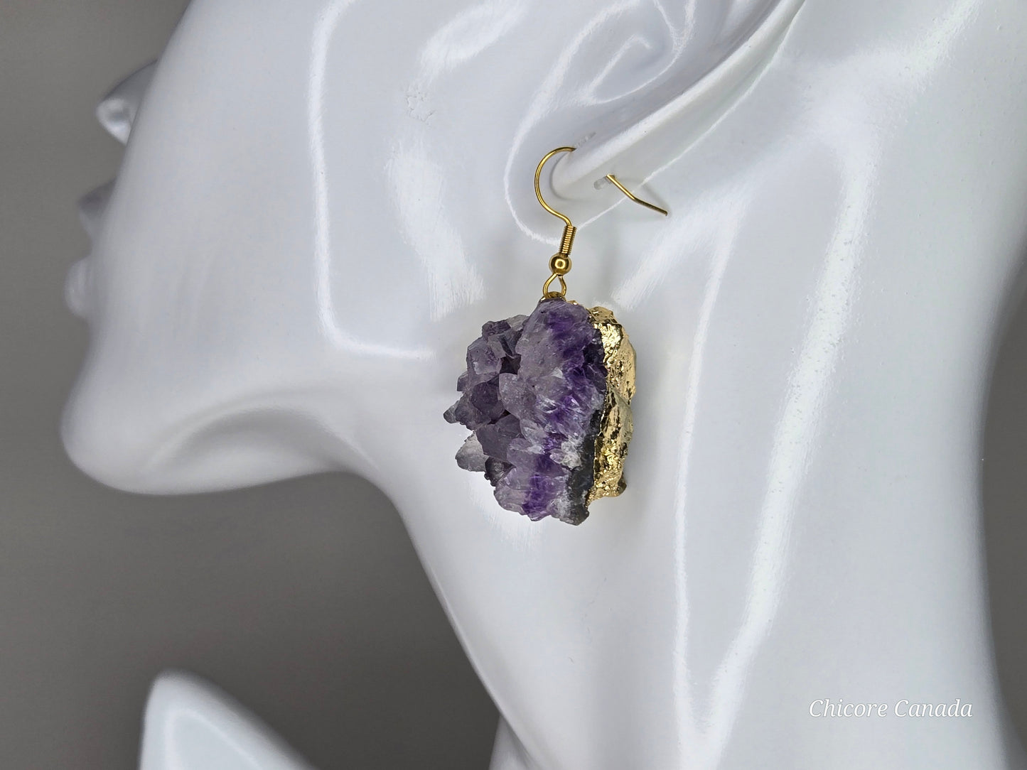Nature’s Spark: Raw Amethyst Cluster Drop Earrings