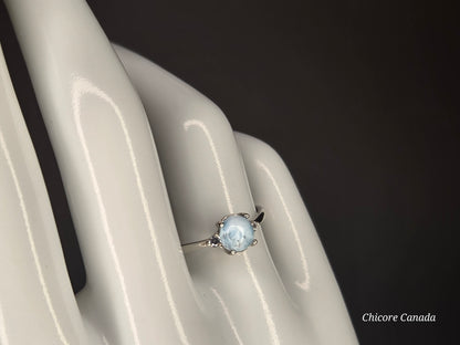 Elegant Sterling Silver Gemstone Jewelry - Handmade Natural Larimar Adjustable Ring