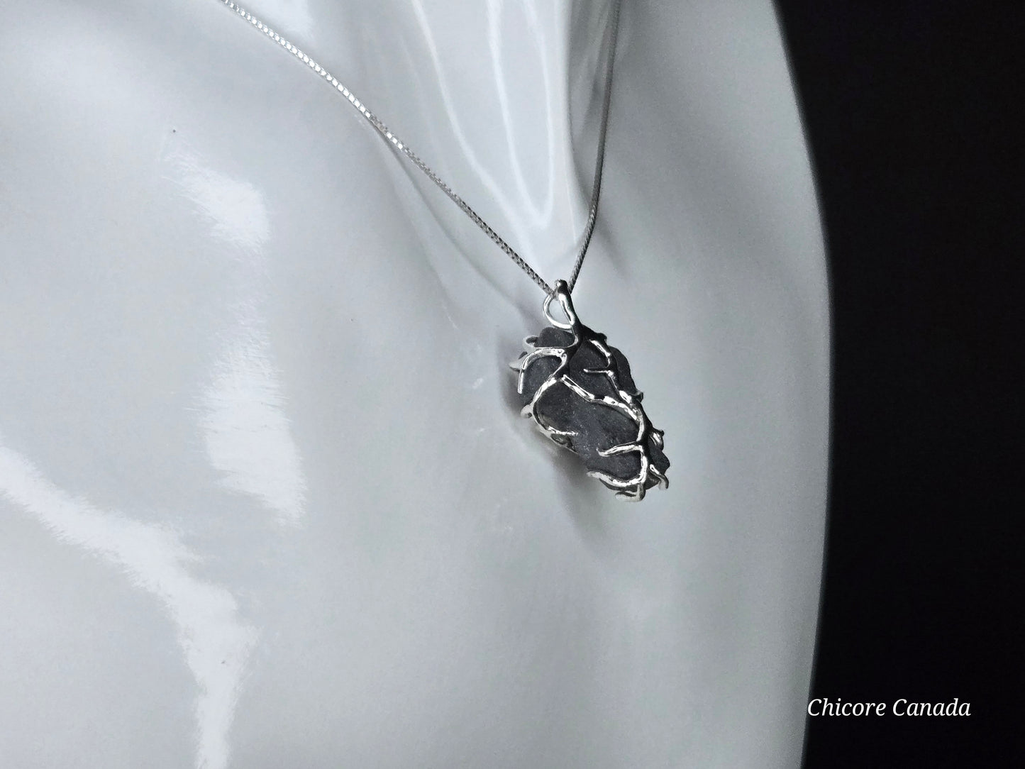 Raw Natural Hematite Stone Handmade Pendant with Adjustable 925 Sterling Silver Necklace