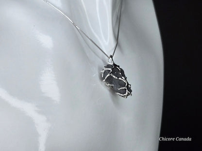 Raw Natural Hematite Stone Handmade Pendant with Adjustable 925 Sterling Silver Necklace