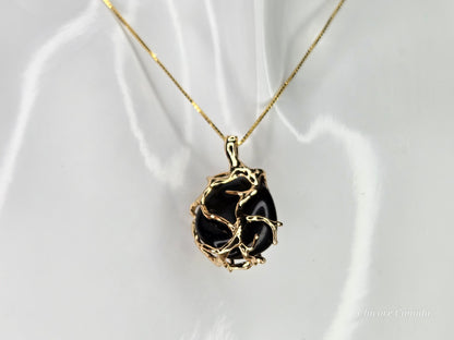 Handcrafted Black Obsidian Power Pendant – 925 Sterling Silver Adjustable Necklace