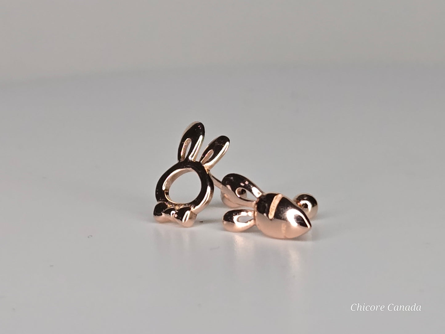 Boucles d'oreilles à tige irrégulières en argent sterling 925 de luxe en forme de lapin et de carotte délicats