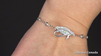 Sterling Silver Adjustable Eye of Horus Ring with Opal & White Cubic Zirconia – A Symbol of Protection & Wisdom
