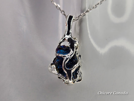 Handmade Raw Rainbow Pyrite Pendant – Adjustable 925 Sterling Silver Necklace for Strength & Style