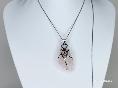 Pendentif en quartz rose en argent sterling 925 Eternal Love avec collier réglable