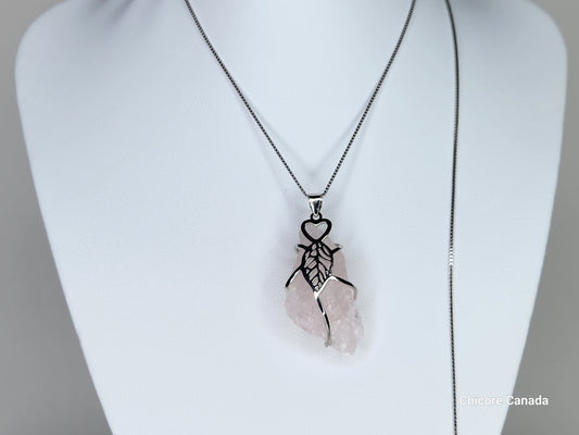 Pendentif en quartz rose en argent sterling 925 Eternal Love avec collier réglable
