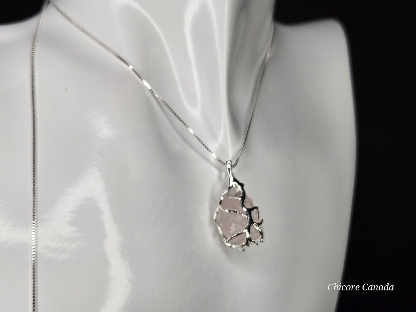 Blossom of Love – Handmade Raw Rose Quartz Pendant on a Delicate 925 Sterling Silver Adjustable Necklace