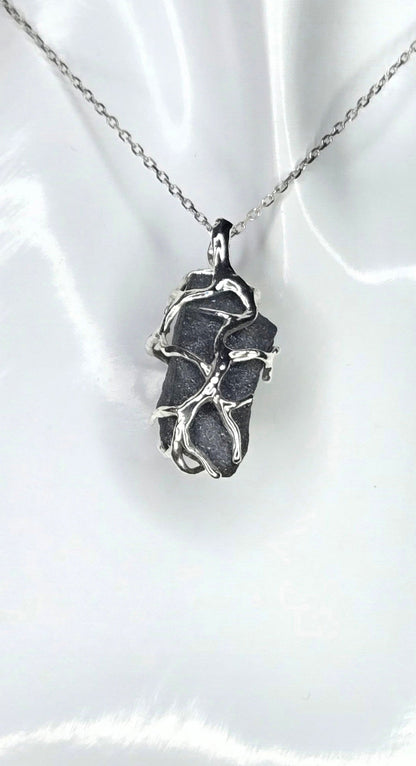 Raw Natural Hematite Stone Handmade Pendant with Adjustable 925 Sterling Silver Necklace