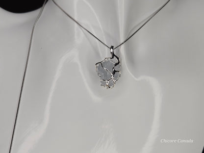 Artisan Raw Celestite Pendant with Adjustable 925 Sterling Silver Necklace