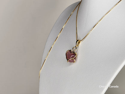 Élégant pendentif en forme de cœur en quartz rose naturel fabriqué à la main en argent sterling 925 avec collier réglable