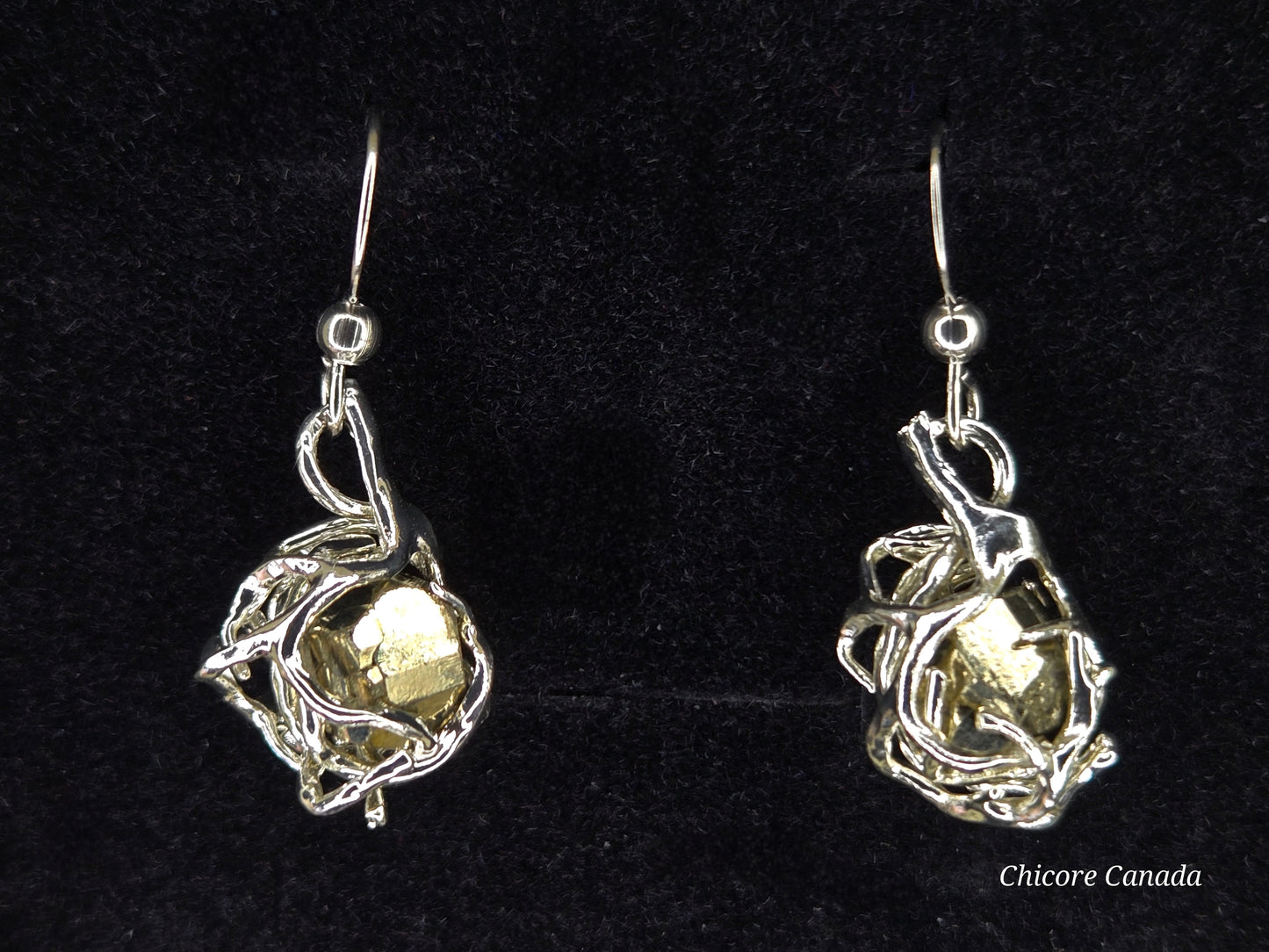 Golden Aura – Delicate Raw Pyrite Drop Earrings, Handmade Luxury
