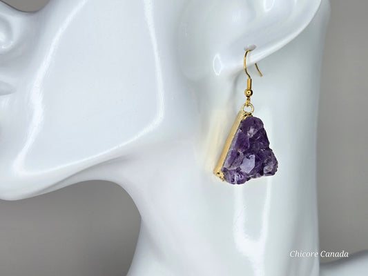 Crystal Calm: Raw Amethyst Cluster Statement Earrings