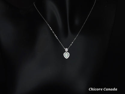 Ethereal Sterling Silver Heart-Shaped Opal Pendant with Adjustable Necklace