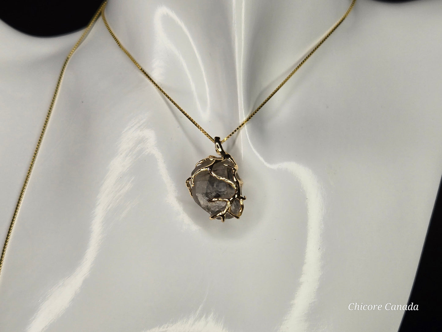 A Black Herkimer Diamond -  Tree of Life Pendant Necklace