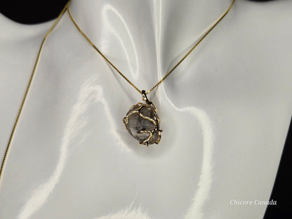 A Black Herkimer Diamond -  Tree of Life Pendant Necklace