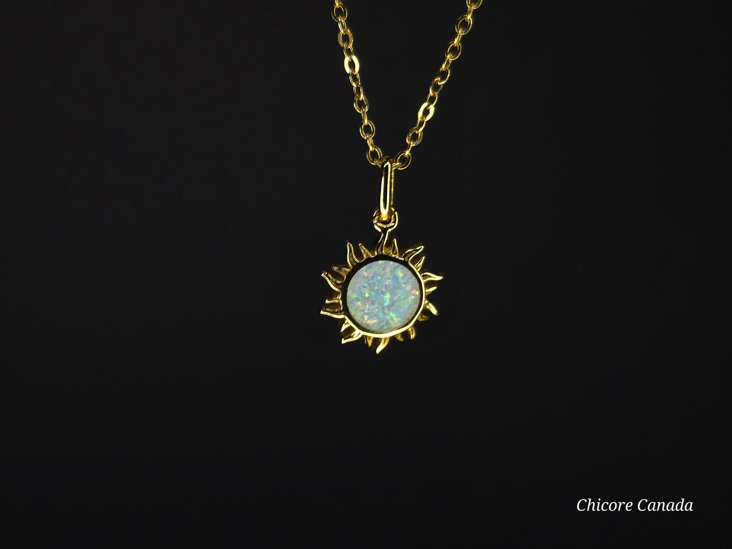 Radiant Glow: 925 Sterling Silver Dainty Opal Sun Pendant with Adjustable Necklace