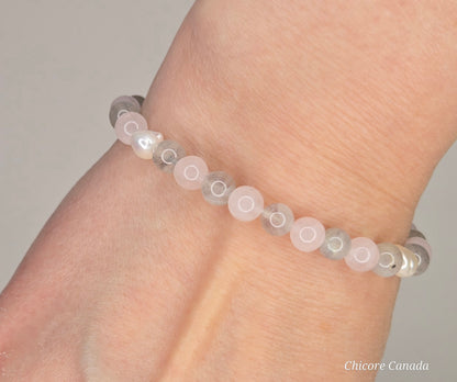 Goddess Radiance – Handmade Bracelet with Moonstone, Rose Quartz & Freshwater Pearls