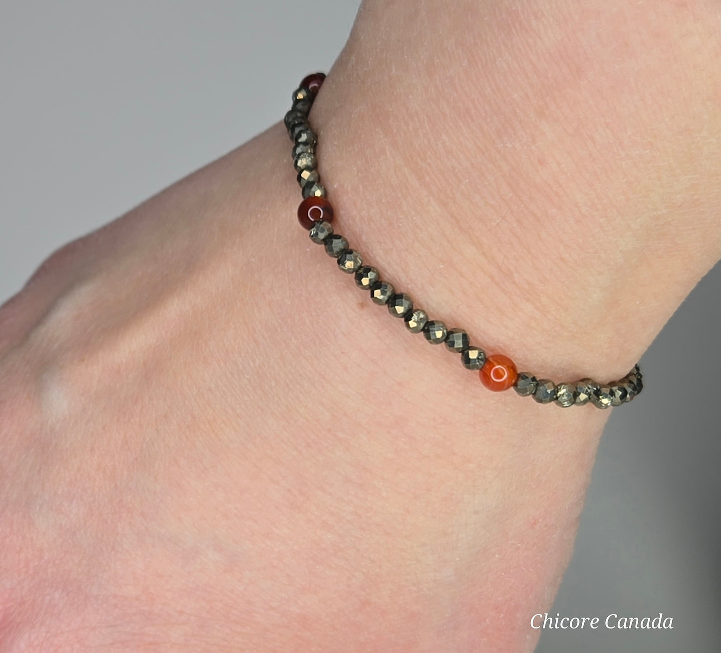 Dainty Pyrite Bracelet with Carnelian Accents – Confidence & Vitality Boost